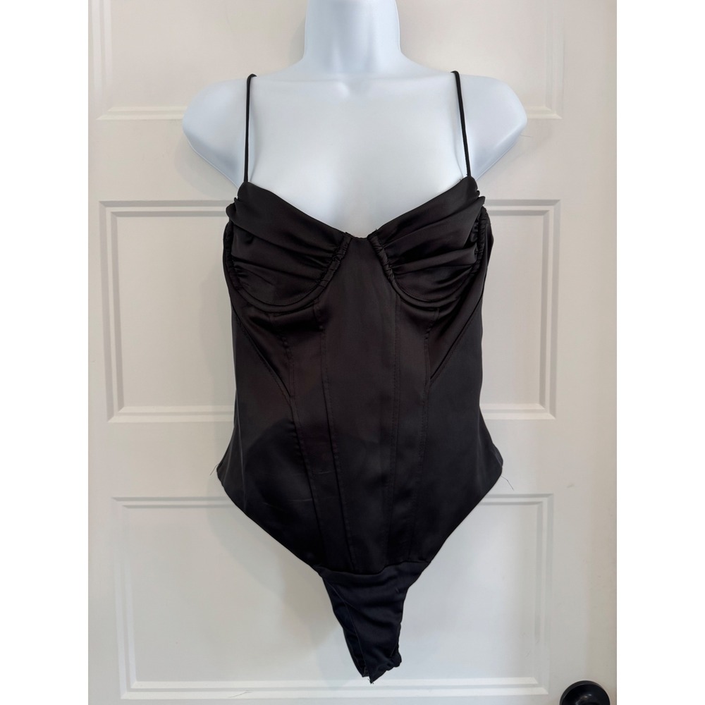 Zara Black Satin Corset Bodice Bodysuit Ruched Underwire Small - Picture 2 of 8